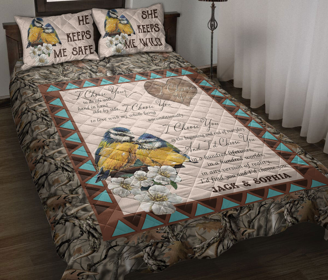 Ohaprints-Quilt-Bed-Set-Pillowcase-Eurasian-Blue-Tit-Couple-I-Choose-You-Anniversary-Custom-Personalized-Name-Blanket-Bedspread-Bedding-2087-Throw (55'' x 60'')