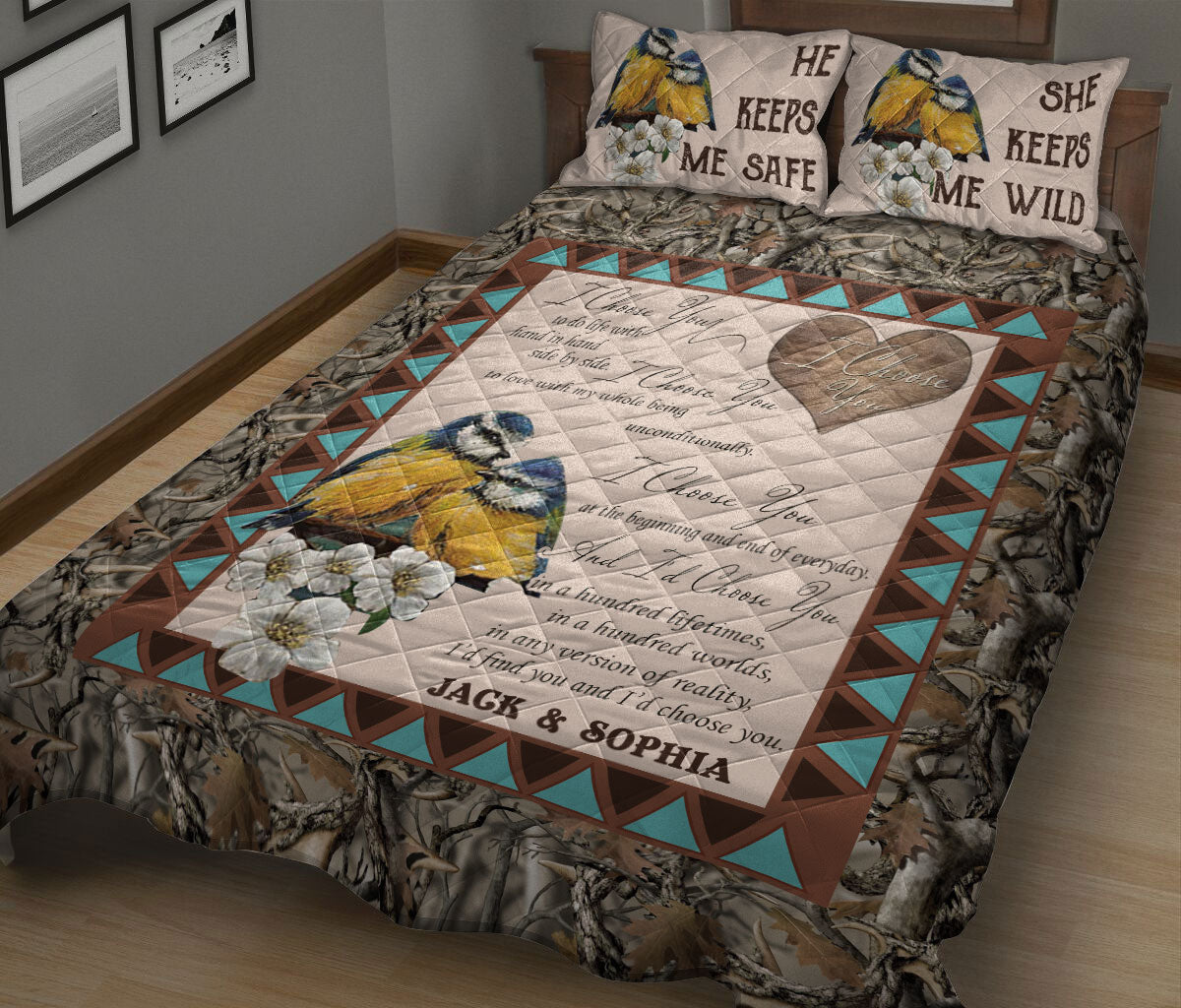 Ohaprints-Quilt-Bed-Set-Pillowcase-Eurasian-Blue-Tit-Couple-I-Choose-You-Anniversary-Custom-Personalized-Name-Blanket-Bedspread-Bedding-2087-King (90'' x 100'')