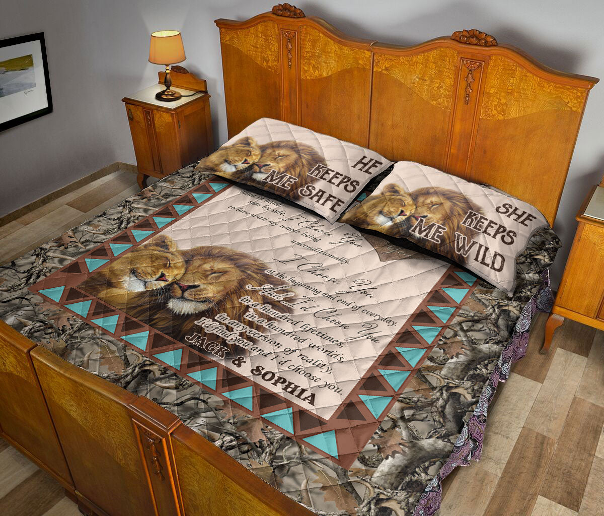 Ohaprints-Quilt-Bed-Set-Pillowcase-Lion-Couple-I-Choose-You-Anniversary-Gift-For-Couple-Custom-Personalized-Name-Blanket-Bedspread-Bedding-923-Queen (80'' x 90'')