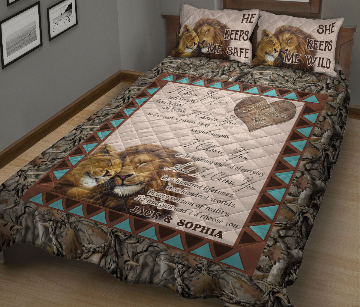 Ohaprints-Quilt-Bed-Set-Pillowcase-Lion-Couple-I-Choose-You-Anniversary-Gift-For-Couple-Custom-Personalized-Name-Blanket-Bedspread-Bedding-923-King (90'' x 100'')