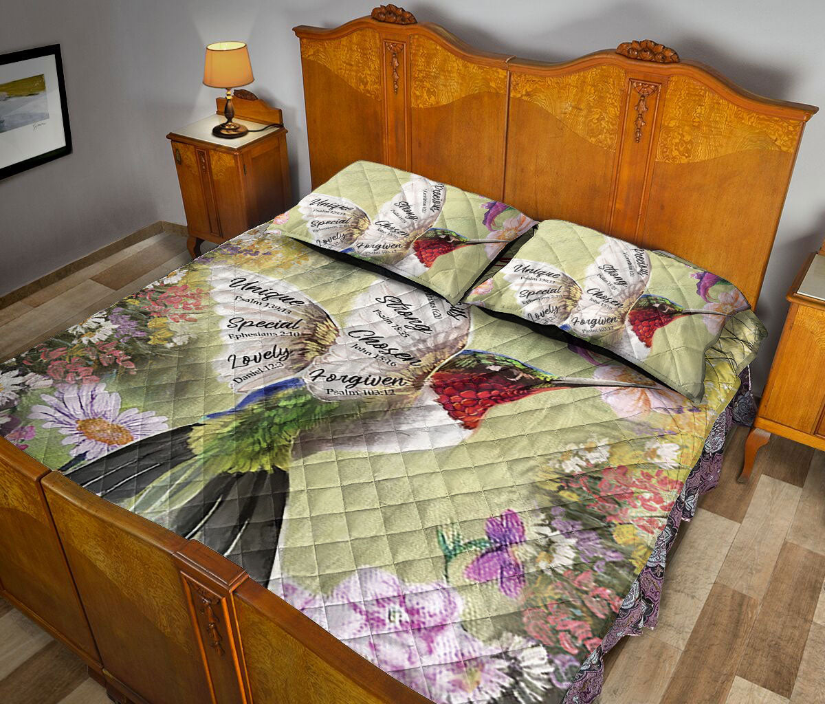 Ohaprints-Quilt-Bed-Set-Pillowcase-Hummingbird-God-Says-You-Are-Flower-Floral-Pattern-Gift-For-Animal-Lover-Blanket-Bedspread-Bedding-2088-Queen (80'' x 90'')