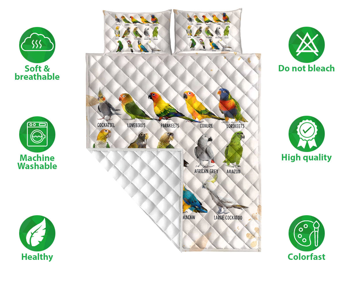 Ohaprints-Quilt-Bed-Set-Pillowcase-Parrot-Species-Bird-Unique-Gift-Idea-For-Parrot-Animal-Lover-Blanket-Bedspread-Bedding-2684-Double (70'' x 80'')