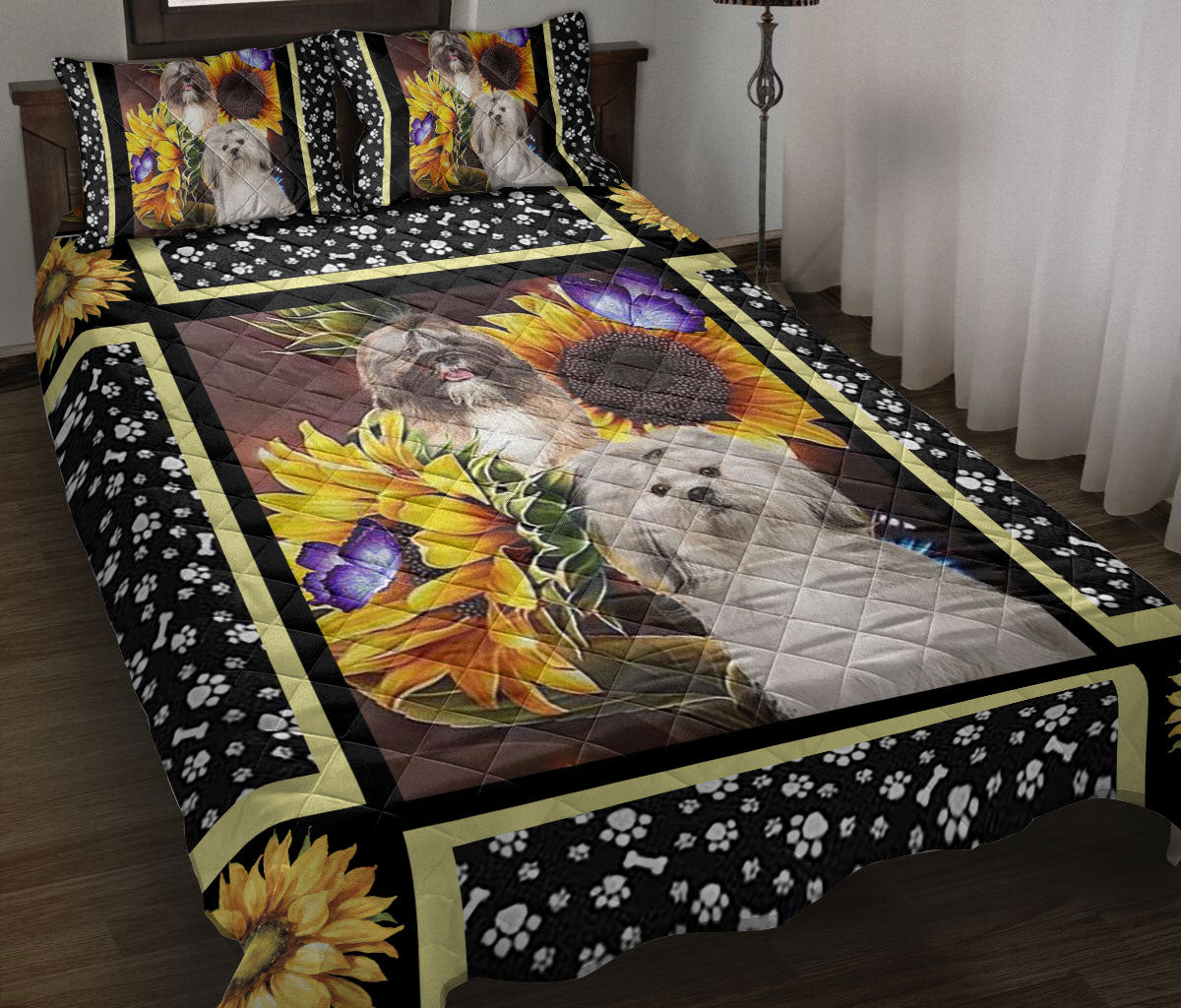 Ohaprints-Quilt-Bed-Set-Pillowcase-Lhasa-Apso-Sunflower-You-Are-My-Sunshine-Floral-Gift-For-Dog-Puppy-Lover-Blanket-Bedspread-Bedding-925-Throw (55'' x 60'')