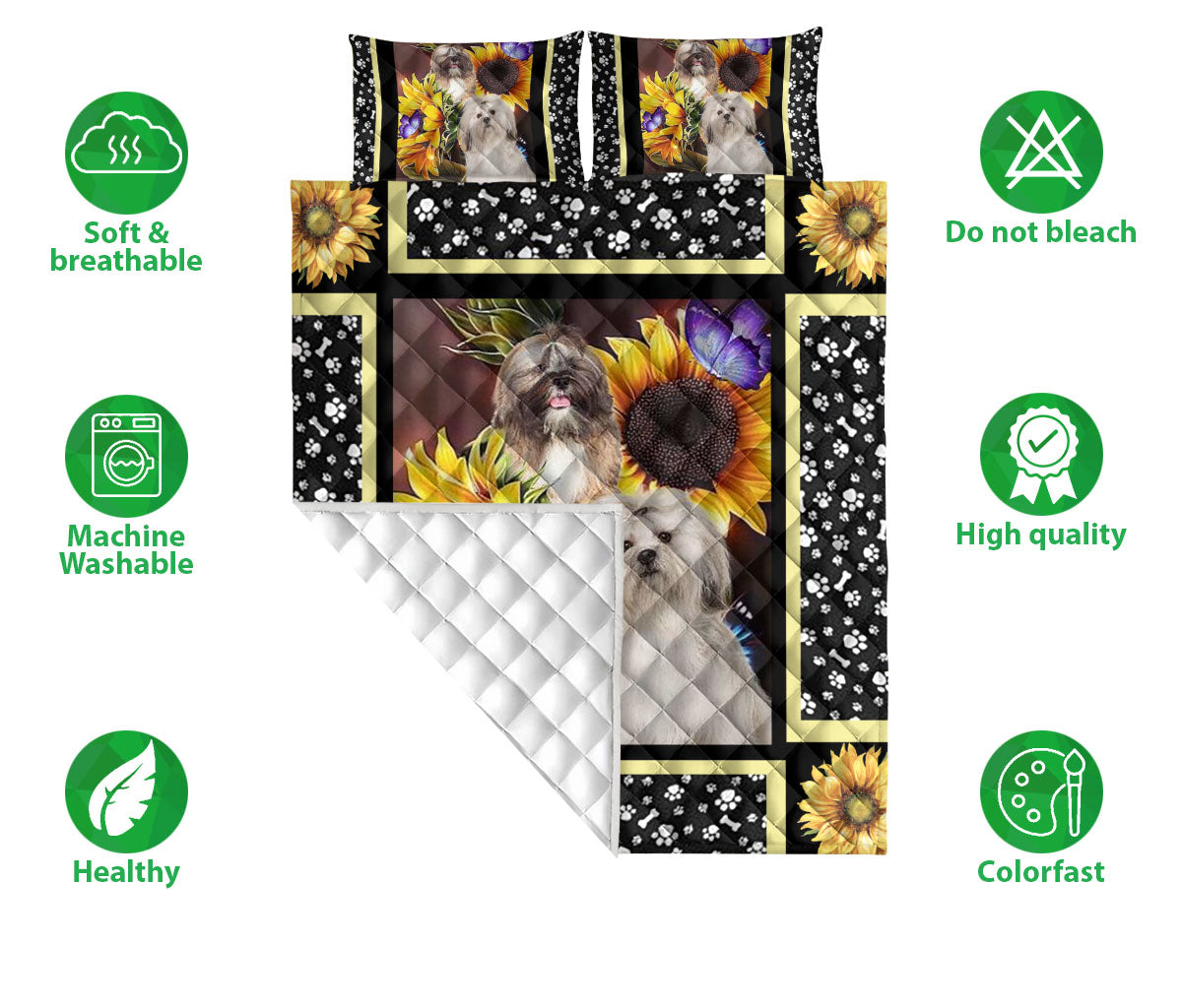 Ohaprints-Quilt-Bed-Set-Pillowcase-Lhasa-Apso-Sunflower-You-Are-My-Sunshine-Floral-Gift-For-Dog-Puppy-Lover-Blanket-Bedspread-Bedding-925-Double (70'' x 80'')