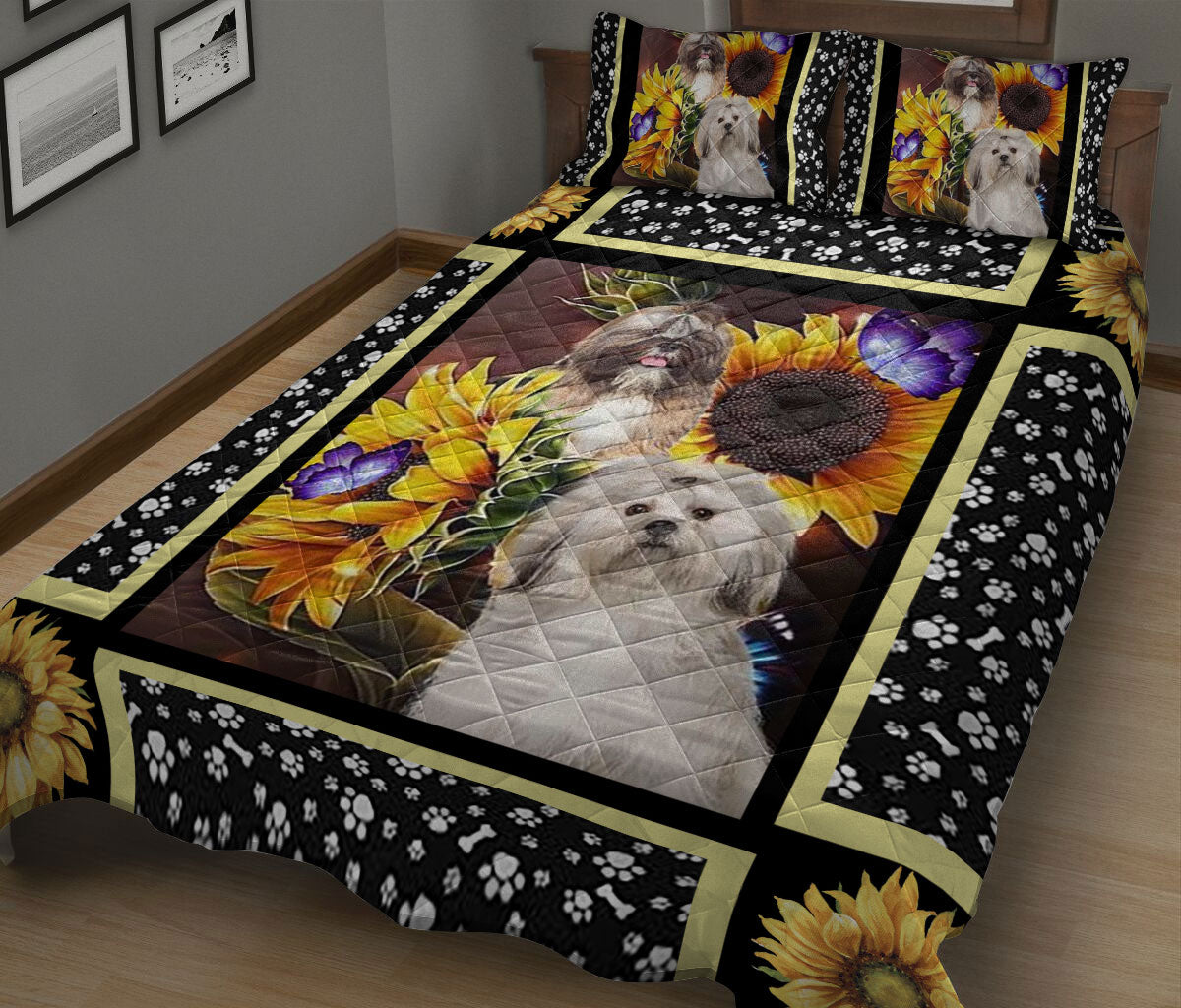 Ohaprints-Quilt-Bed-Set-Pillowcase-Lhasa-Apso-Sunflower-You-Are-My-Sunshine-Floral-Gift-For-Dog-Puppy-Lover-Blanket-Bedspread-Bedding-925-King (90'' x 100'')