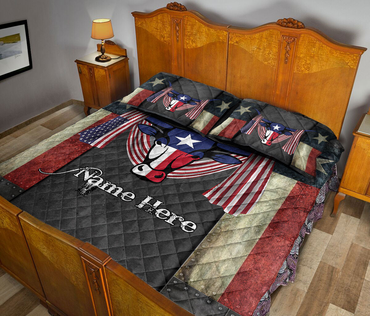 Ohaprints-Quilt-Bed-Set-Pillowcase-Western-Texas-Us-Flag-Longhorn-Texas-Map-Wild-West-Custom-Personalized-Name-Blanket-Bedspread-Bedding-1154-King (90'' x 100'')