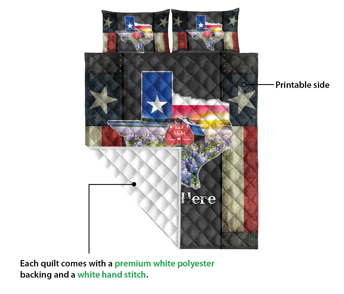 Ohaprints-Quilt-Bed-Set-Pillowcase-Texas-Map-Western-Texas-Flag-Bluebonnet-Wild-West-Custom-Personalized-Name-Blanket-Bedspread-Bedding-1738-Queen (80'' x 90'')