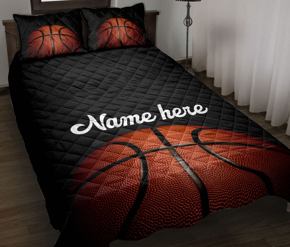 Ohaprints-Quilt-Bed-Set-Pillowcase-Basketball-Ball-Black-Background-Sport-Lover-Gift-Custom-Personalized-Name-Blanket-Bedspread-Bedding-2330-Throw (55'' x 60'')