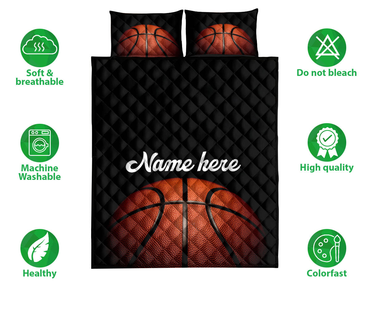 Ohaprints-Quilt-Bed-Set-Pillowcase-Basketball-Ball-Black-Background-Sport-Lover-Gift-Custom-Personalized-Name-Blanket-Bedspread-Bedding-2330-Double (70'' x 80'')