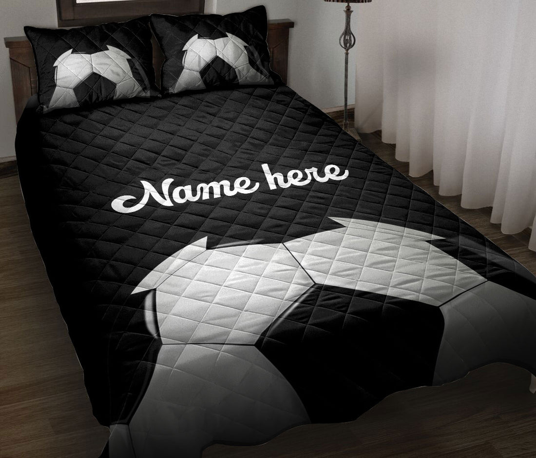Ohaprints-Quilt-Bed-Set-Pillowcase-Soccer-Ball-Black-Background-Sports-Lover-Gift-Custom-Personalized-Name-Blanket-Bedspread-Bedding-2923-Throw (55'' x 60'')