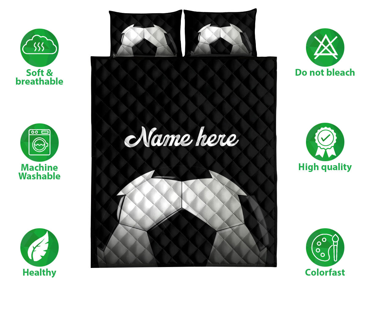 Ohaprints-Quilt-Bed-Set-Pillowcase-Soccer-Ball-Black-Background-Sports-Lover-Gift-Custom-Personalized-Name-Blanket-Bedspread-Bedding-2923-Double (70'' x 80'')