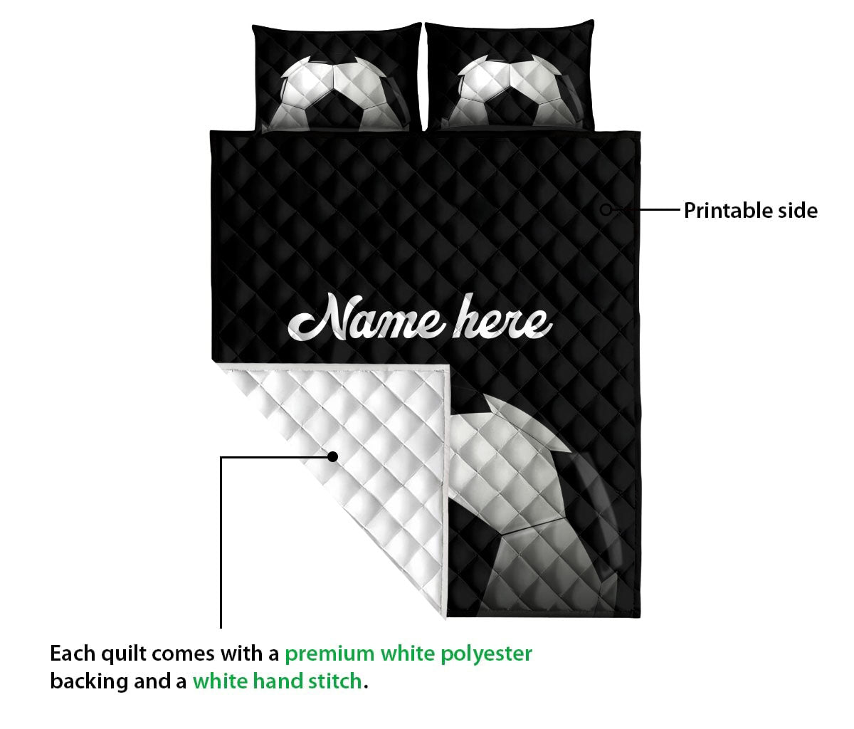 Ohaprints-Quilt-Bed-Set-Pillowcase-Soccer-Ball-Black-Background-Sports-Lover-Gift-Custom-Personalized-Name-Blanket-Bedspread-Bedding-2923-Queen (80'' x 90'')