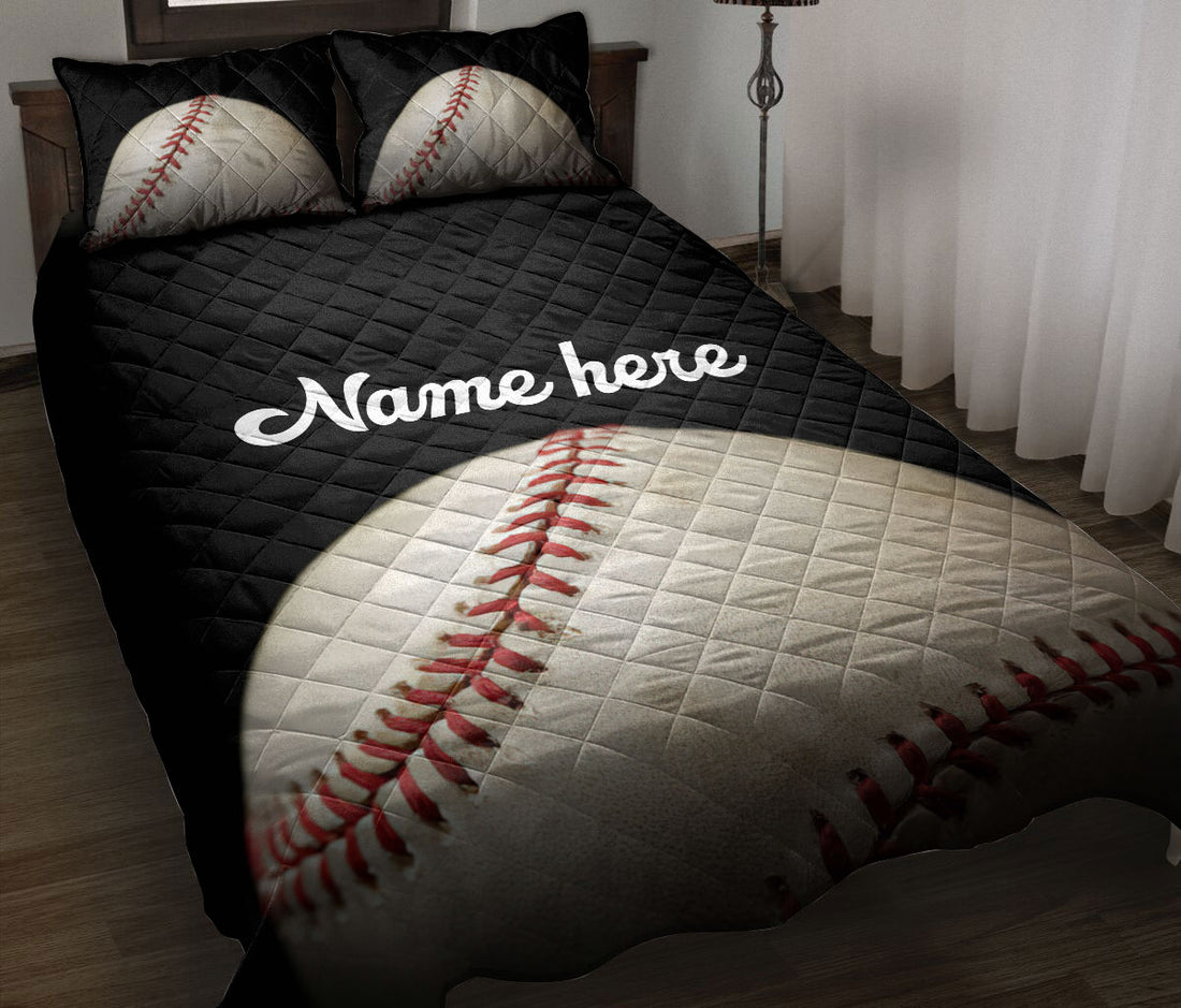 Ohaprints-Quilt-Bed-Set-Pillowcase-Baseball-Ball-Black-Background-Sports-Lover-Gift-Custom-Personalized-Name-Blanket-Bedspread-Bedding-1158-Throw (55'' x 60'')