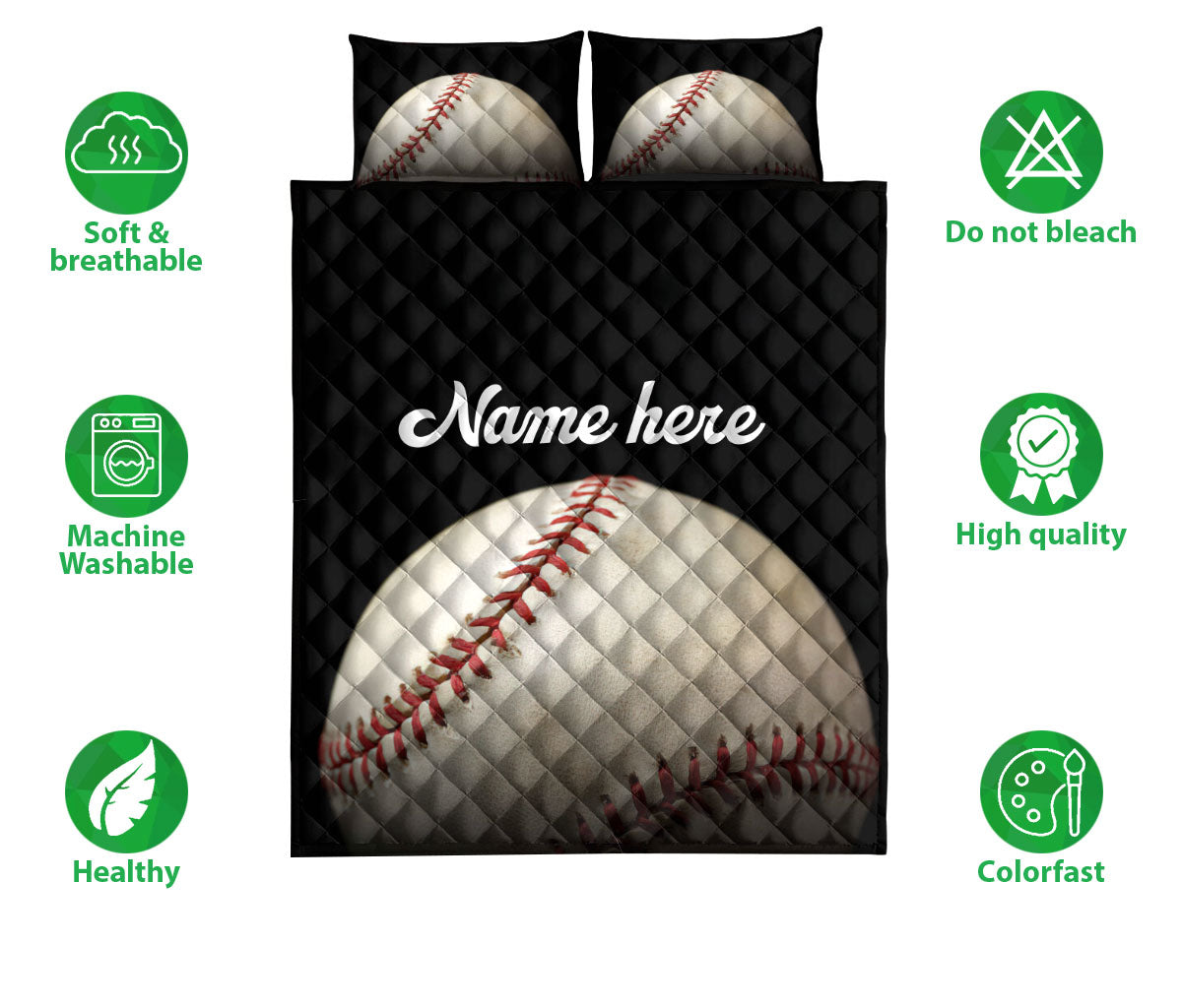 Ohaprints-Quilt-Bed-Set-Pillowcase-Baseball-Ball-Black-Background-Sports-Lover-Gift-Custom-Personalized-Name-Blanket-Bedspread-Bedding-1158-Double (70'' x 80'')