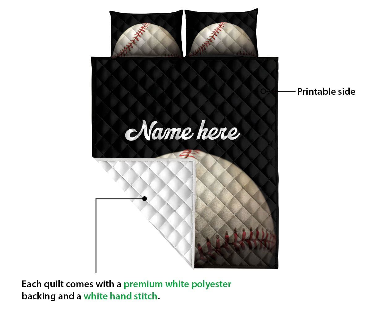 Ohaprints-Quilt-Bed-Set-Pillowcase-Baseball-Ball-Black-Background-Sports-Lover-Gift-Custom-Personalized-Name-Blanket-Bedspread-Bedding-1158-Queen (80'' x 90'')