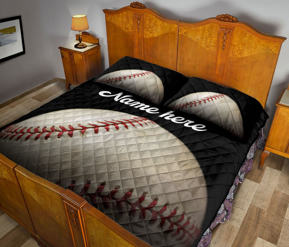 Ohaprints-Quilt-Bed-Set-Pillowcase-Baseball-Ball-Black-Background-Sports-Lover-Gift-Custom-Personalized-Name-Blanket-Bedspread-Bedding-1158-King (90'' x 100'')