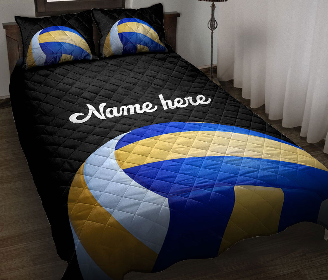 Ohaprints-Quilt-Bed-Set-Pillowcase-Volleyball-Ball-Black-Background-Sports-Lover-Gift-Custom-Personalized-Name-Blanket-Bedspread-Bedding-2331-Throw (55'' x 60'')