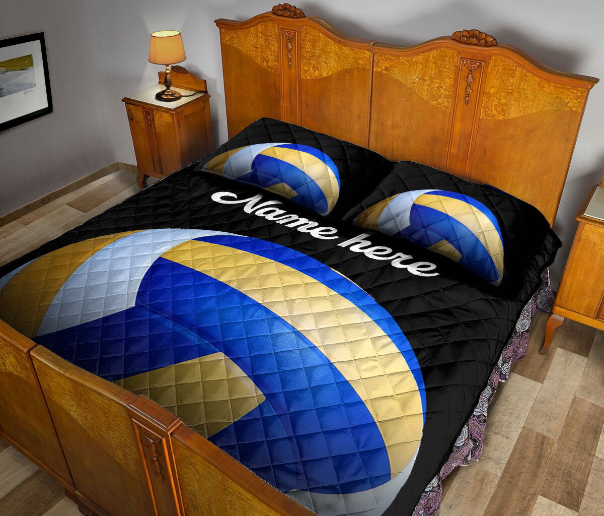 Ohaprints-Quilt-Bed-Set-Pillowcase-Volleyball-Ball-Black-Background-Sports-Lover-Gift-Custom-Personalized-Name-Blanket-Bedspread-Bedding-2331-King (90'' x 100'')