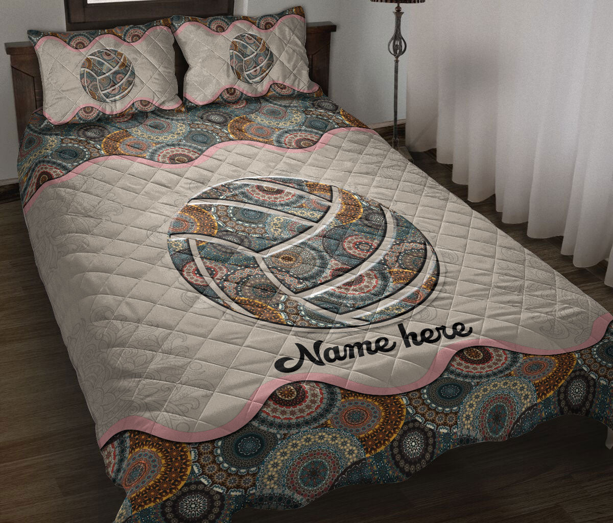 Ohaprints-Quilt-Bed-Set-Pillowcase-Volleyball-Baseball-Sports-Floral-Mandala-Pattern-Custom-Personalized-Name-Blanket-Bedspread-Bedding-2926-Throw (55'' x 60'')