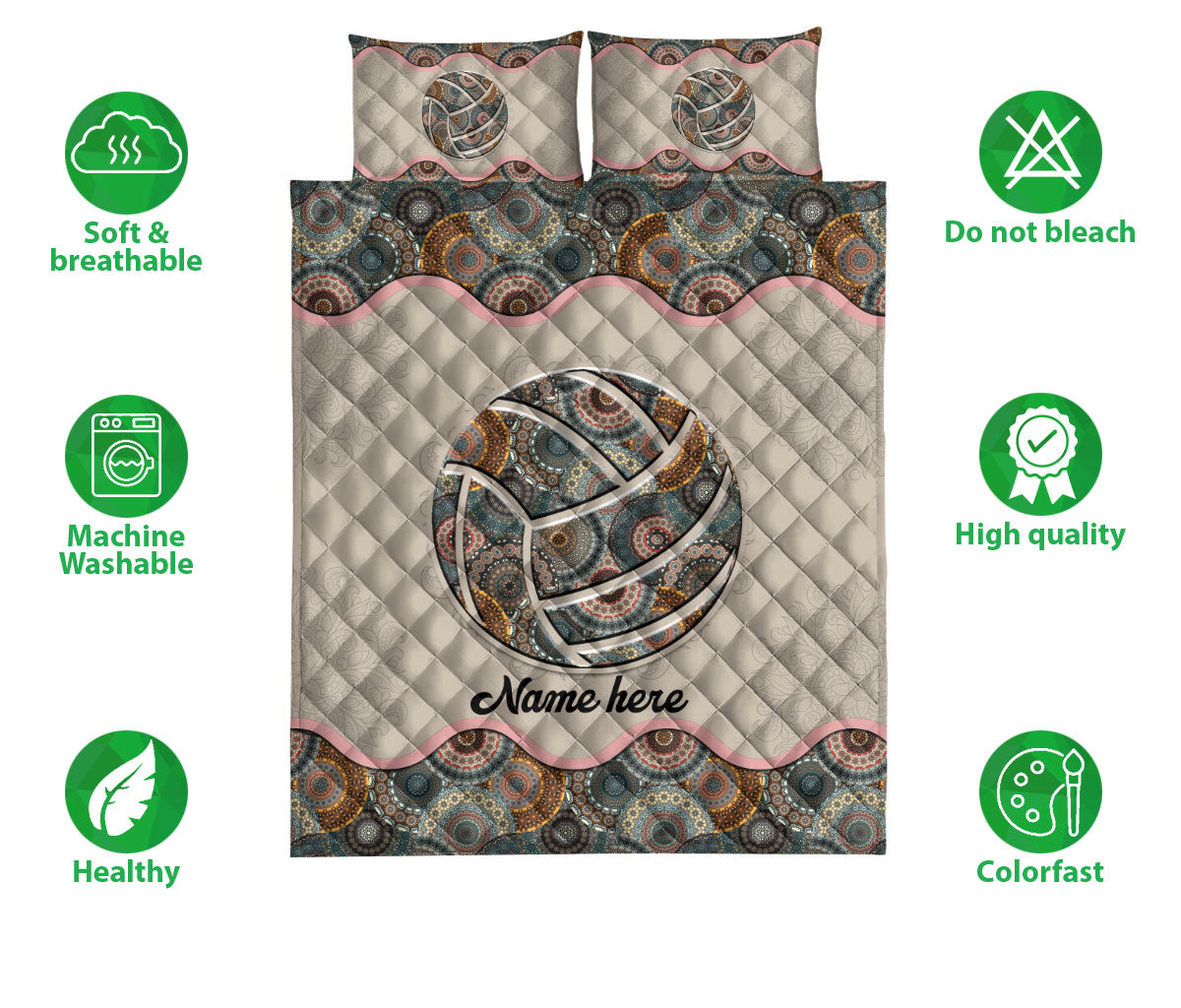 Ohaprints-Quilt-Bed-Set-Pillowcase-Volleyball-Baseball-Sports-Floral-Mandala-Pattern-Custom-Personalized-Name-Blanket-Bedspread-Bedding-2926-Double (70'' x 80'')