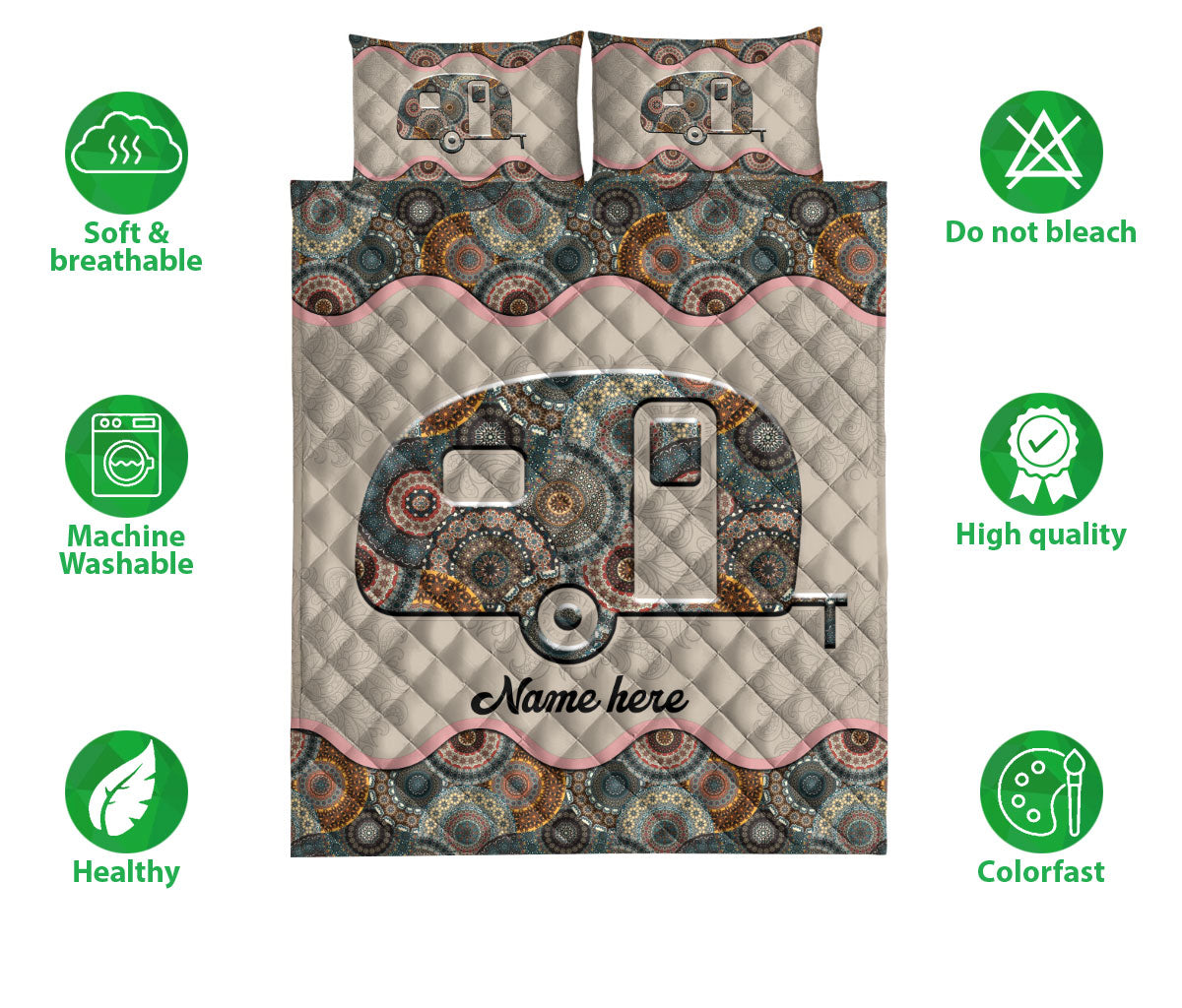 Ohaprints-Quilt-Bed-Set-Pillowcase-Camping-Lover-Gift-Camper-Floral-Mandala-Pattern-Custom-Personalized-Name-Blanket-Bedspread-Bedding-1161-Double (70'' x 80'')