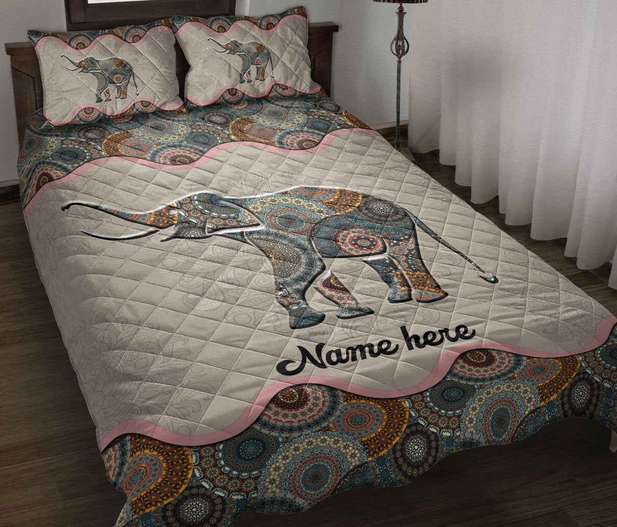 Ohaprints-Quilt-Bed-Set-Pillowcase-Elephant-Animal-Floral-Mandala-Pattern-Unique-Gift-Custom-Personalized-Name-Blanket-Bedspread-Bedding-2927-Throw (55'' x 60'')