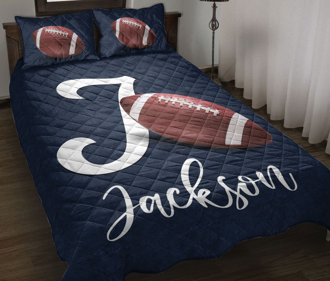Ohaprints-Quilt-Bed-Set-Pillowcase-Football-Ball-Navy-Background-Sports-Lover-Gift-Custom-Personalized-Name-Blanket-Bedspread-Bedding-2335-Throw (55'' x 60'')