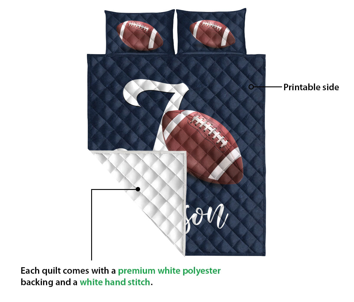 Ohaprints-Quilt-Bed-Set-Pillowcase-Football-Ball-Navy-Background-Sports-Lover-Gift-Custom-Personalized-Name-Blanket-Bedspread-Bedding-2335-Queen (80'' x 90'')