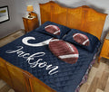 Ohaprints-Quilt-Bed-Set-Pillowcase-Football-Ball-Navy-Background-Sports-Lover-Gift-Custom-Personalized-Name-Blanket-Bedspread-Bedding-2335-King (90'' x 100'')