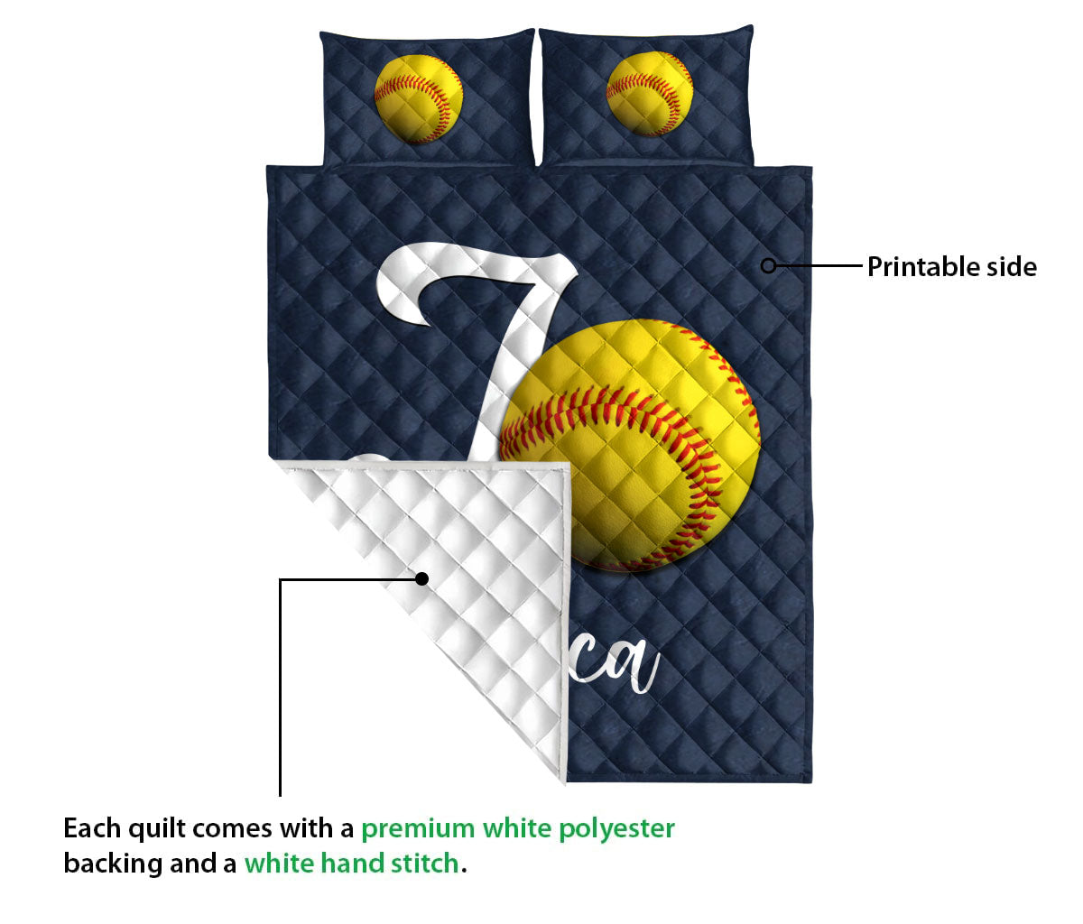 Ohaprints-Quilt-Bed-Set-Pillowcase-Softball-Ball-Navy-Background-Sports-Lover-Gift-Custom-Personalized-Name-Blanket-Bedspread-Bedding-575-Queen (80'' x 90'')