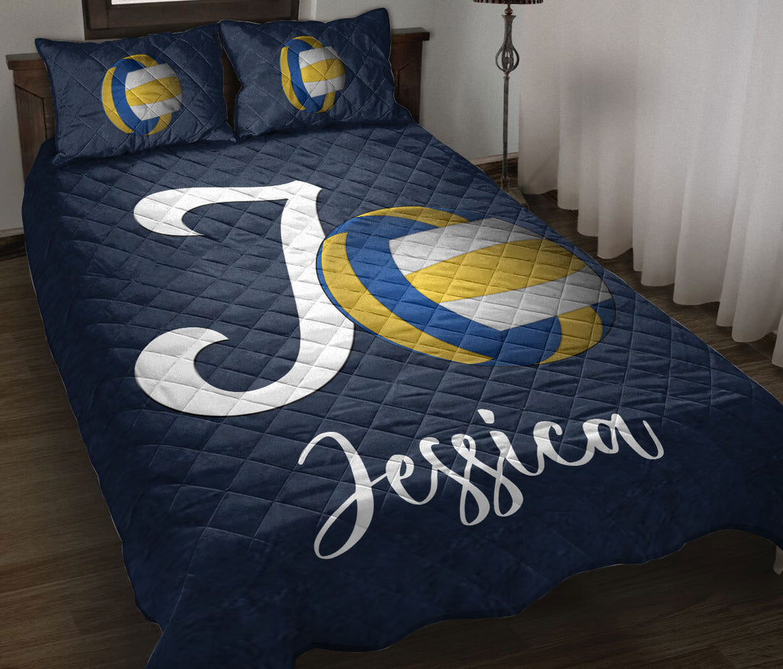 Ohaprints-Quilt-Bed-Set-Pillowcase-Volleyball-Ball-Navy-Background-Sports-Lover-Gift-Custom-Personalized-Name-Blanket-Bedspread-Bedding-1163-Throw (55'' x 60'')