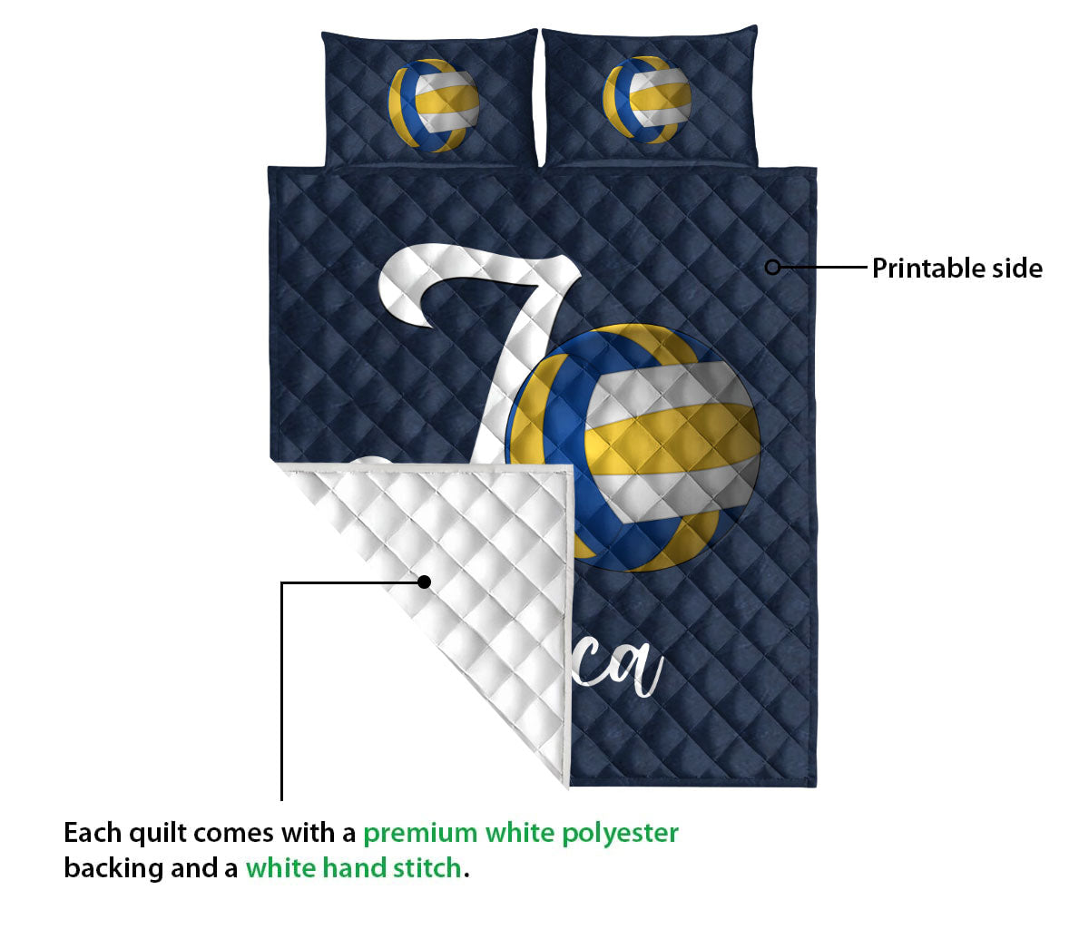 Ohaprints-Quilt-Bed-Set-Pillowcase-Volleyball-Ball-Navy-Background-Sports-Lover-Gift-Custom-Personalized-Name-Blanket-Bedspread-Bedding-1163-Queen (80'' x 90'')