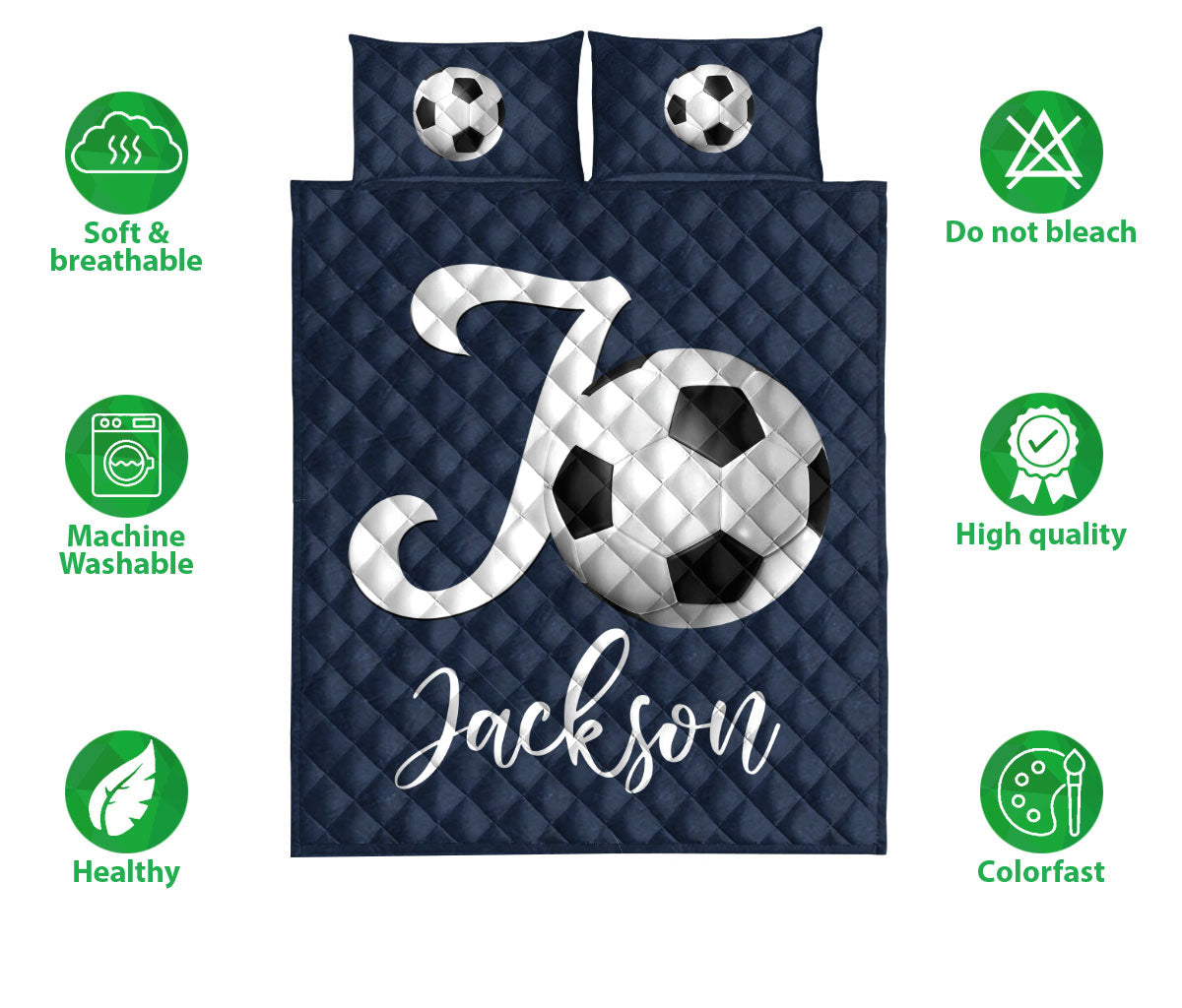 Ohaprints-Quilt-Bed-Set-Pillowcase-Soccer-Ball-Navy-Background-Sports-Lover-Gift-Custom-Personalized-Name-Blanket-Bedspread-Bedding-1747-Double (70'' x 80'')