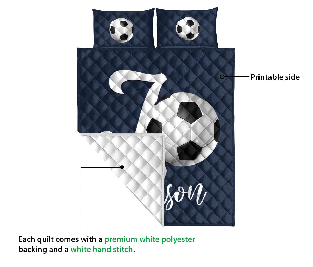 Ohaprints-Quilt-Bed-Set-Pillowcase-Soccer-Ball-Navy-Background-Sports-Lover-Gift-Custom-Personalized-Name-Blanket-Bedspread-Bedding-1747-Queen (80'' x 90'')