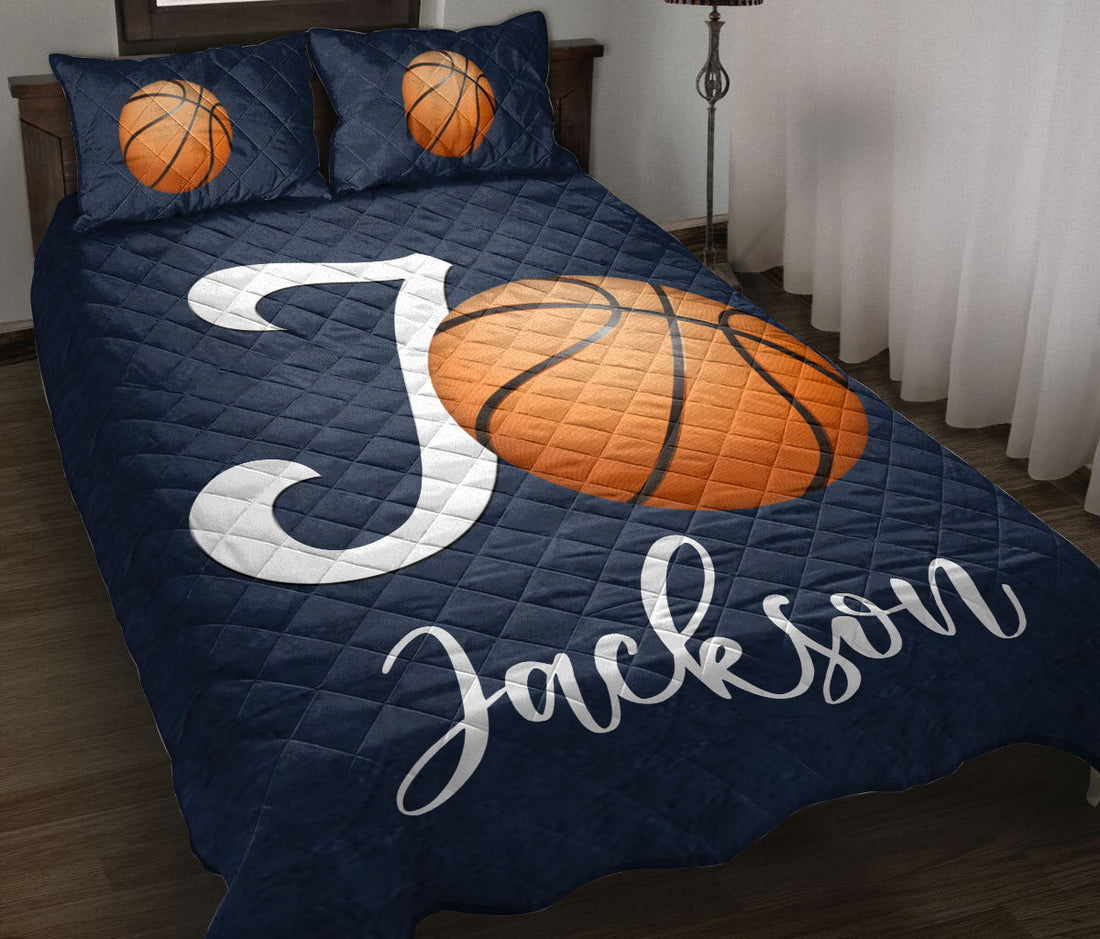 Ohaprints-Quilt-Bed-Set-Pillowcase-Basketball-Ball-Navy-Background-Sports-Lover-Gift-Custom-Personalized-Name-Blanket-Bedspread-Bedding-2336-Throw (55'' x 60'')