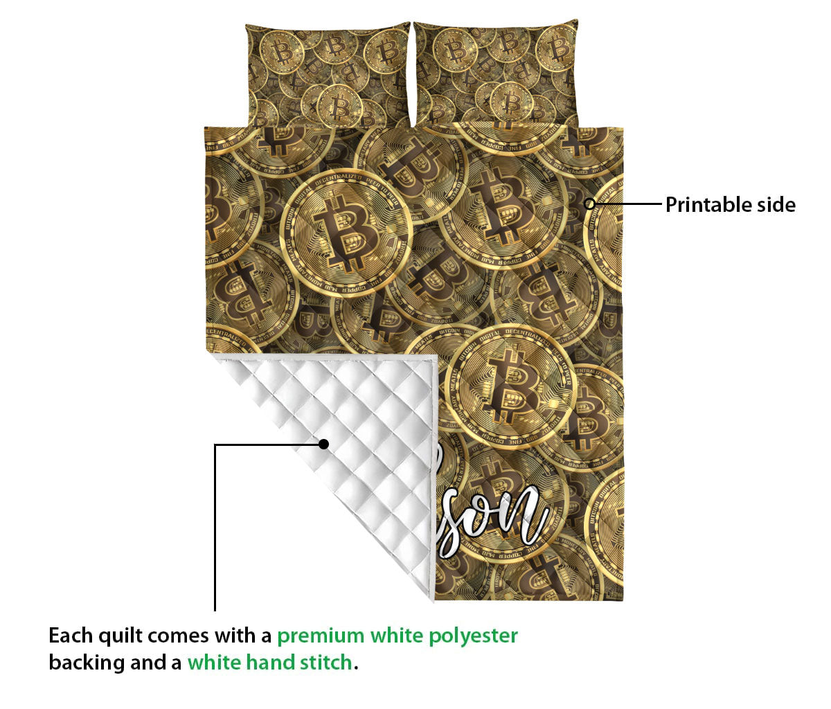 Ohaprints-Quilt-Bed-Set-Pillowcase-Bitcoin-Golden-Coins-Seamless-Gift-For-Investor-Custom-Personalized-Name-Blanket-Bedspread-Bedding-2929-Queen (80'' x 90'')