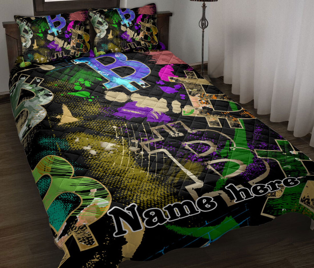 Ohaprints-Quilt-Bed-Set-Pillowcase-Bitcoin-Seamless-Colorful-Grunge-Gift-For-Investor-Custom-Personalized-Name-Blanket-Bedspread-Bedding-1164-Throw (55'' x 60'')