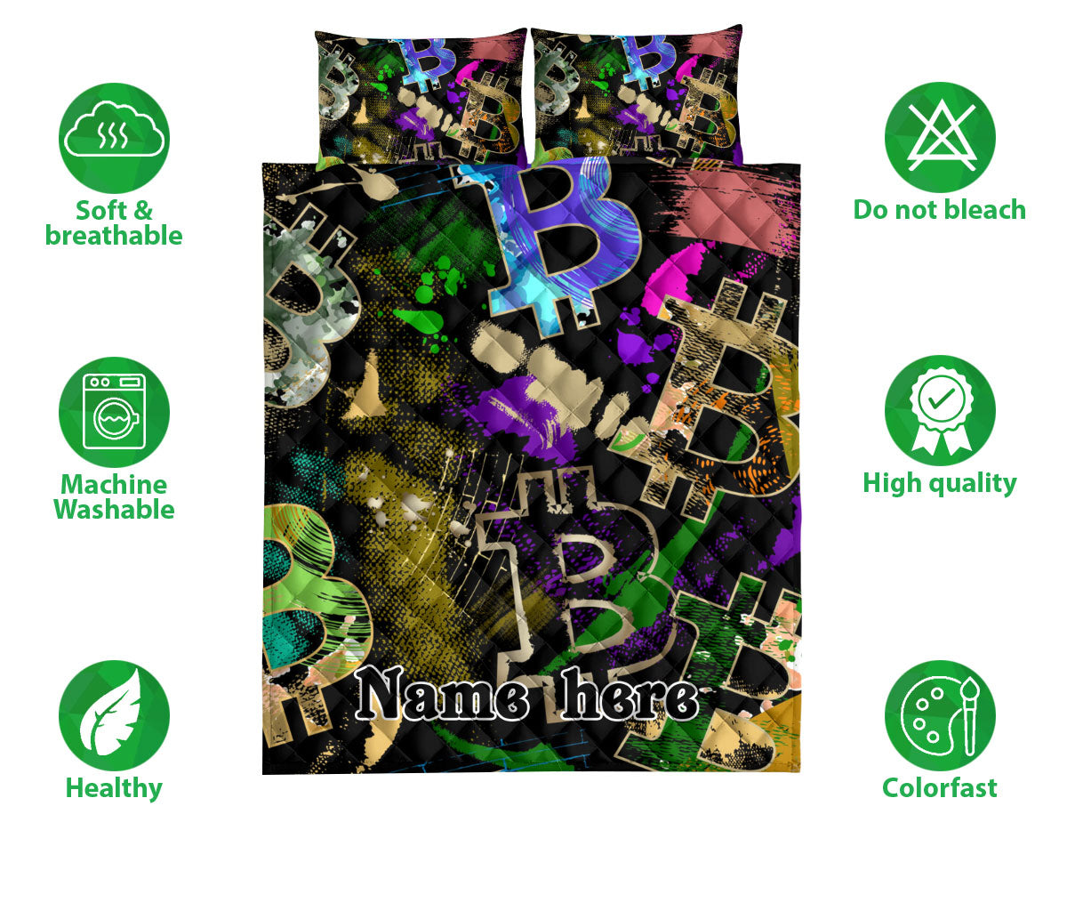 Ohaprints-Quilt-Bed-Set-Pillowcase-Bitcoin-Seamless-Colorful-Grunge-Gift-For-Investor-Custom-Personalized-Name-Blanket-Bedspread-Bedding-1164-Double (70'' x 80'')