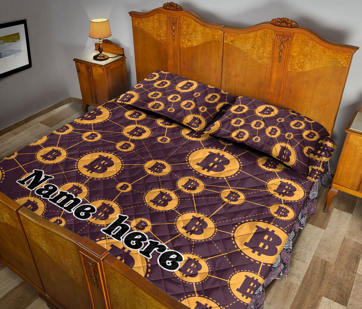 Ohaprints-Quilt-Bed-Set-Pillowcase-Bitcoin-Coins-Brown-Seamless-Gift-For-Investor-Custom-Personalized-Name-Blanket-Bedspread-Bedding-2337-King (90'' x 100'')