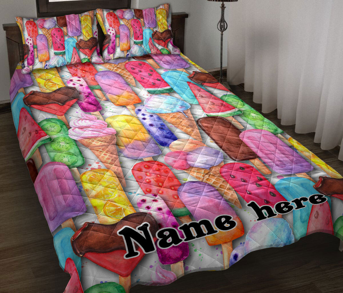 Ohaprints-Quilt-Bed-Set-Pillowcase-Ide-Cream-Watercolor-Seamless-Pattern-Multicolor-Custom-Personalized-Name-Blanket-Bedspread-Bedding-2930-Throw (55'' x 60'')