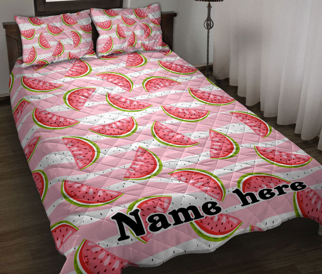 Ohaprints-Quilt-Bed-Set-Pillowcase-Sweet-Watermelon-On-Stripes-Background-Fruits-Custom-Personalized-Name-Blanket-Bedspread-Bedding-1165-Throw (55'' x 60'')