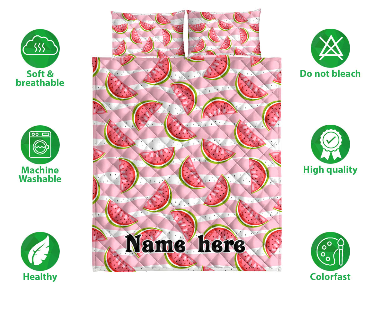 Ohaprints-Quilt-Bed-Set-Pillowcase-Sweet-Watermelon-On-Stripes-Background-Fruits-Custom-Personalized-Name-Blanket-Bedspread-Bedding-1165-Double (70'' x 80'')