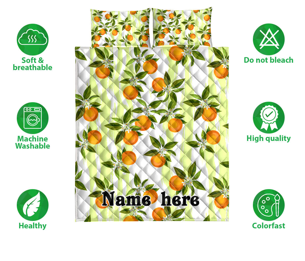 Ohaprints-Quilt-Bed-Set-Pillowcase-Oranges-Seamless-Pattern-Sprig-Tangerines-Leaves-Custom-Personalized-Name-Blanket-Bedspread-Bedding-2338-Double (70'' x 80'')