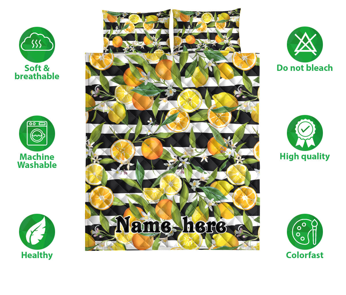 Ohaprints-Quilt-Bed-Set-Pillowcase-Orange-Lemon-Fruit-Seamless-Tropical-Pattern-Custom-Personalized-Name-Blanket-Bedspread-Bedding-2931-Double (70'' x 80'')