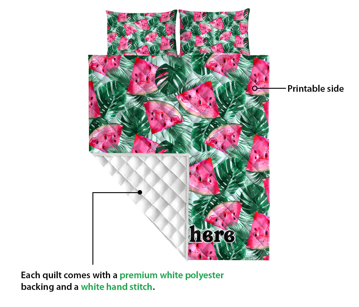 Ohaprints-Quilt-Bed-Set-Pillowcase-Watermelons-Fruit-Tropical-Palm-Leaves-Seamless-Custom-Personalized-Name-Blanket-Bedspread-Bedding-1166-Queen (80'' x 90'')