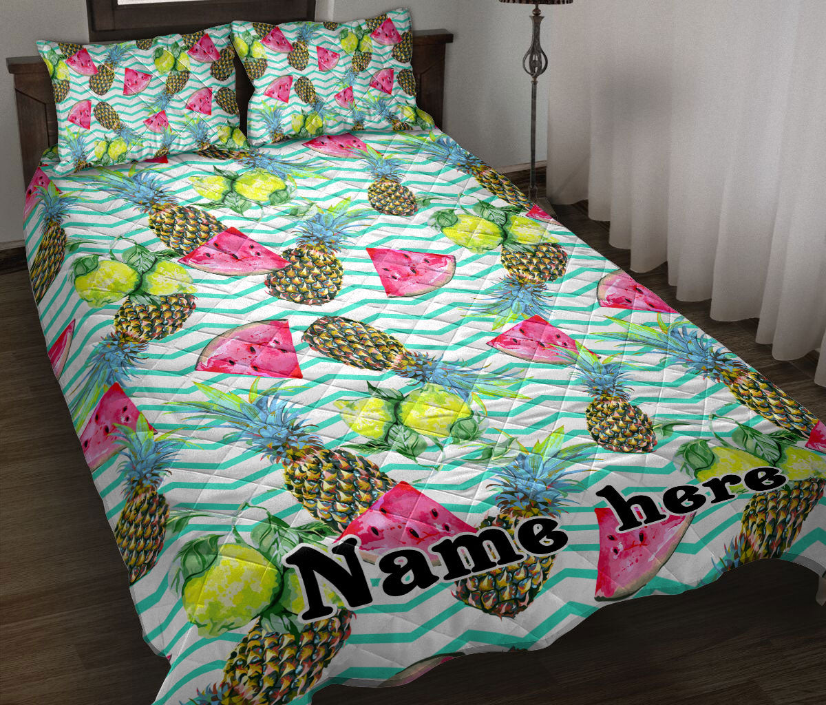 Ohaprints-Quilt-Bed-Set-Pillowcase-Watermelon-Slice-Lemon-Pineapples-Tropical-Seamless-Custom-Personalized-Name-Blanket-Bedspread-Bedding-2339-Throw (55'' x 60'')