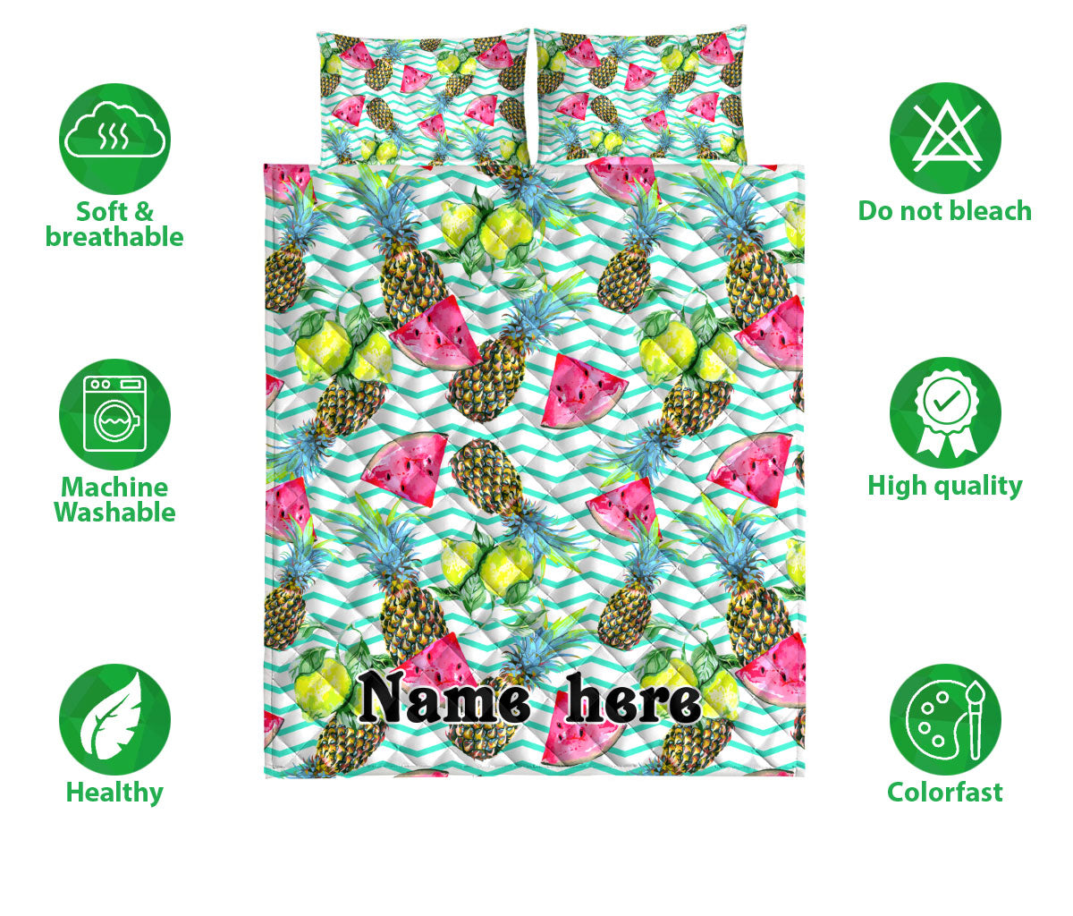 Ohaprints-Quilt-Bed-Set-Pillowcase-Watermelon-Slice-Lemon-Pineapples-Tropical-Seamless-Custom-Personalized-Name-Blanket-Bedspread-Bedding-2339-Double (70'' x 80'')