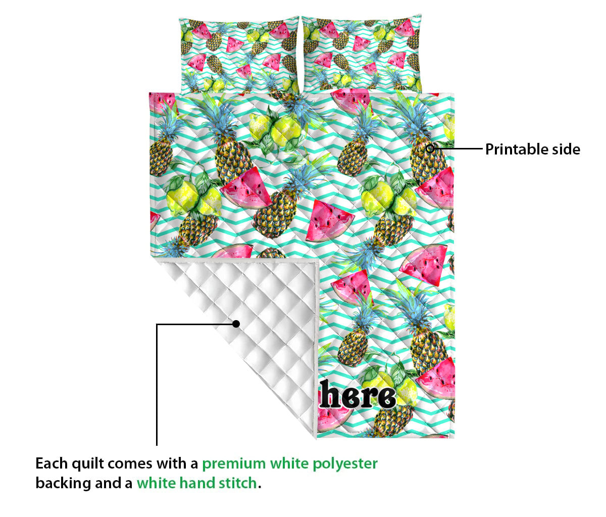 Ohaprints-Quilt-Bed-Set-Pillowcase-Watermelon-Slice-Lemon-Pineapples-Tropical-Seamless-Custom-Personalized-Name-Blanket-Bedspread-Bedding-2339-Queen (80'' x 90'')