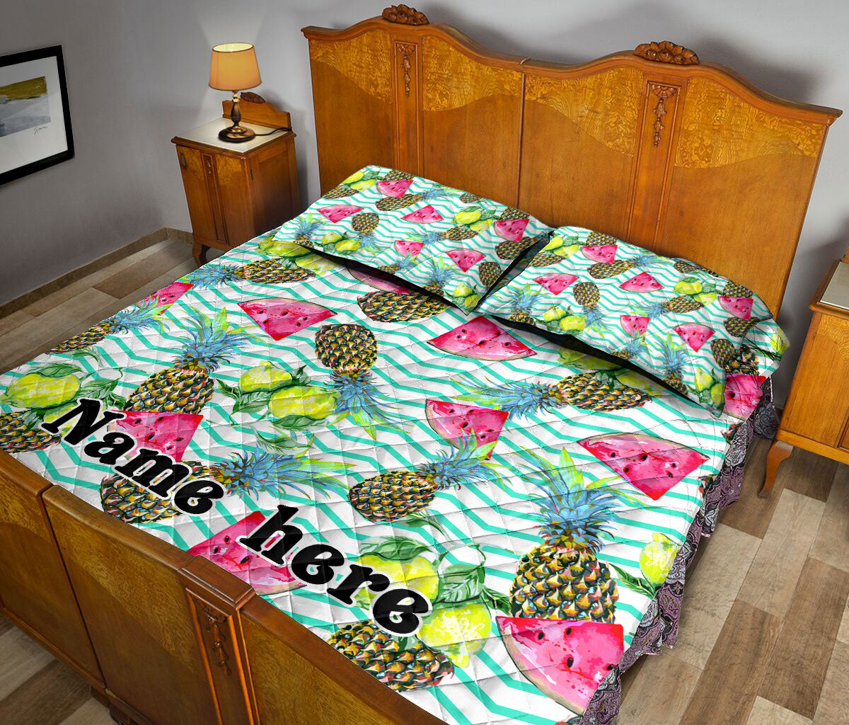 Ohaprints-Quilt-Bed-Set-Pillowcase-Watermelon-Slice-Lemon-Pineapples-Tropical-Seamless-Custom-Personalized-Name-Blanket-Bedspread-Bedding-2339-King (90'' x 100'')