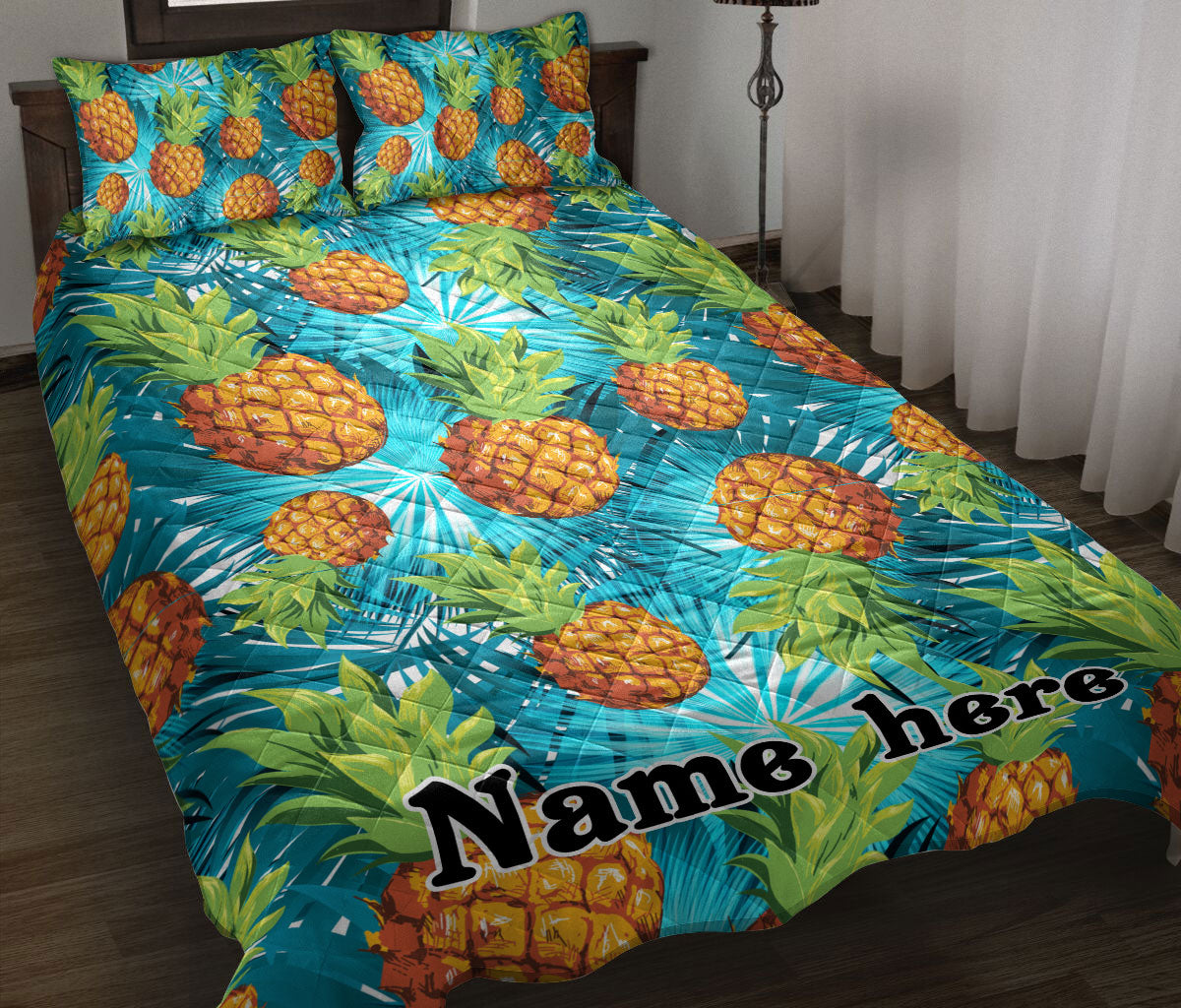 Ohaprints-Quilt-Bed-Set-Pillowcase-Cute-Pineapples-Seamless-Fashion-Tropical-Blue-Custom-Personalized-Name-Blanket-Bedspread-Bedding-2932-Throw (55'' x 60'')